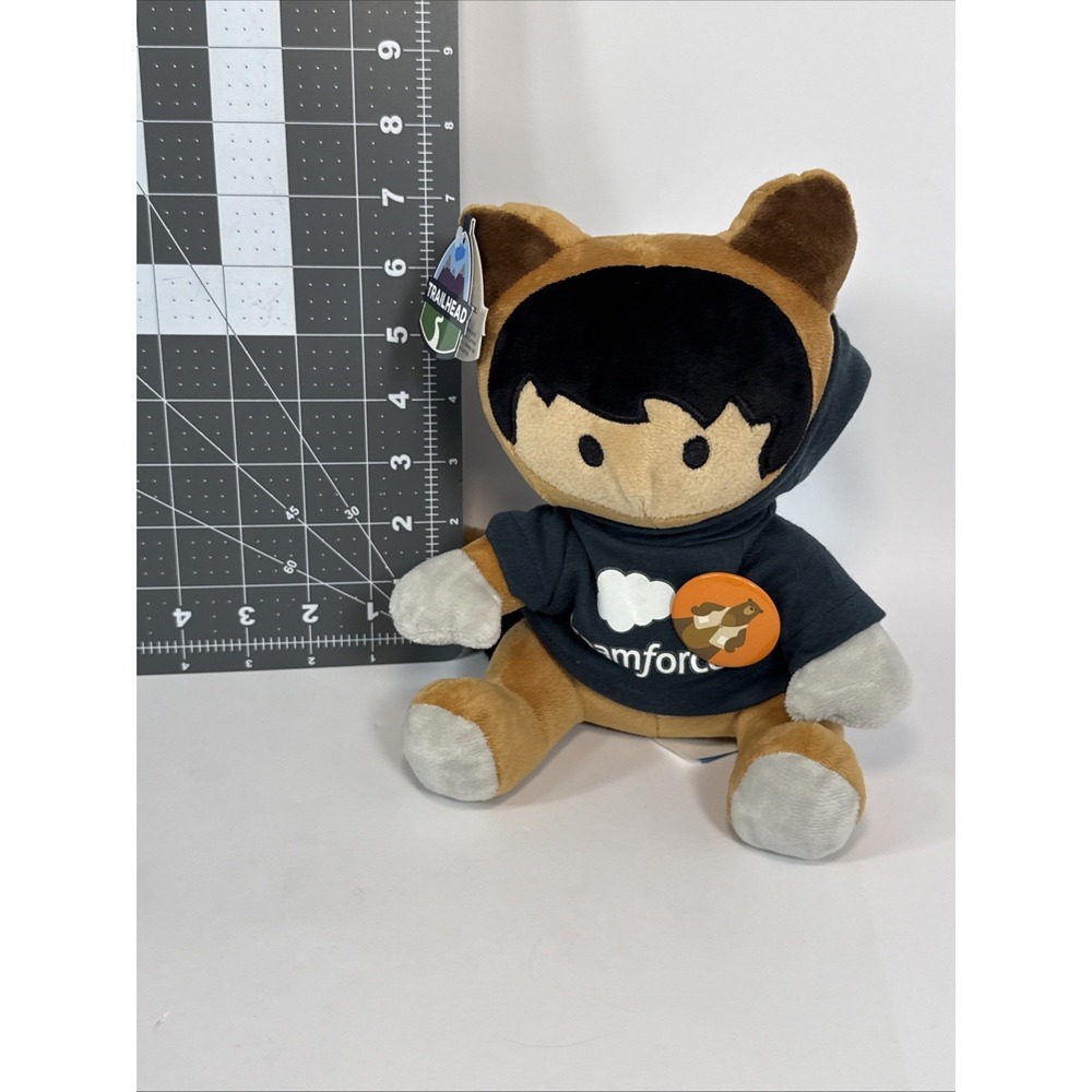 Salesforce Dreamforce Astro Trailhead Plush Mascot Blue Hoodie Raccoon Tags - Picture 9 of 9